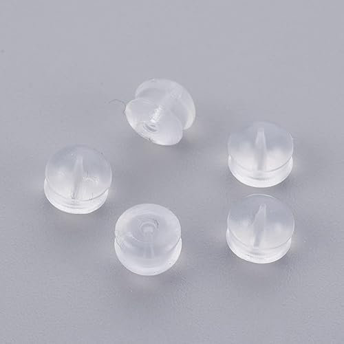 Craftdady 100 pendientes de silicona para tuerca de oído, respaldos de seguridad de 4 x 5 mm, agujero redondo plano: 1 mm para hacer joyas
