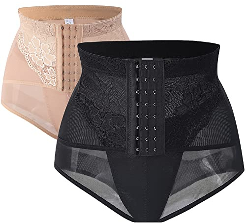 SUIUOI 2PCS Trossar gjutning,Hög midja Tränare Korsett Reduktion Shapewear Underkläder Body Shaper Underwear, Shapewear Shorts Lyft Gluteos Magkontroll,Byxor Buk Mage, Svart + beige, XXL