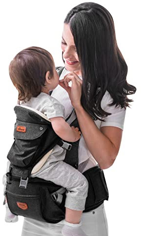 SUNVENO Babytrage Ergonomisch，Baby Carrier mit Abnehmbarer Kapuze, Hüftsitz baby mit Speicheltuch, 3in1 Babybauchtragen für Baby 3-36 Monate, Babyrückentragen 0-20Kg (Schwarz)