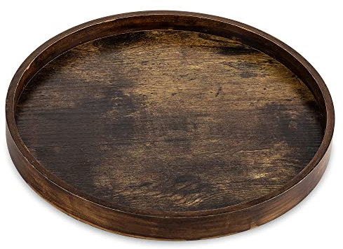 Hanobe Decorative Coffee Table Tray: Brown Wood Tray Round Rustic Wooden Trays Circle Farmhouse Centerpiece Candle Holder for Home Decor Ottoman Counter Display Living Room Organizer 30cm