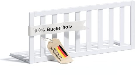 ALAVYA HOME® Bettschutzgitter 92x37x32 cm | Rausfallschutz für Kinder & Babys aus massivem Buchenholz | Höhenverstellbar, klappbar, werkzeuglos montierbar, weiß, sicher & natürlich