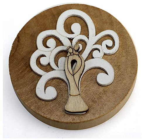 DLM 32764 (Kit 12 Pezzi) Apri Bottiglie Apribottiglie con Calamita Moderno Design Tondo in Legno + Scatolina in bambù Life Tree Albero della Vita con Coppia Sposi Nozze Matrimonio bomboniera
