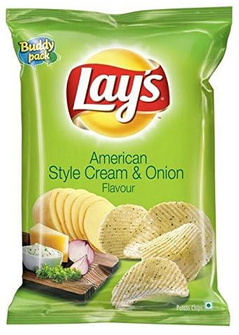 Lay's Chips y aperitivos ondulados crujientes (paquete de 4) perfectos para aperitivos deliciosos y sabrosos canastas de regalo vendidas por Kidzbuzz (Lay's American Style Cream & Cebolla)
