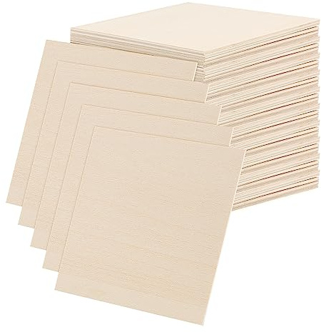 LEXININ 50 PCS 100 x 100 x 2mm Square Blank Basswood Wood Sheets, 4 Inch Thin Unfinished Plywood Board for Craft DIY