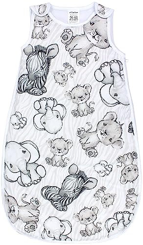 TupTam Schlafsack Baby 2.5 TOG – OEKO-TEX Ganzjahresschlafsack Kinder mit Seitlichem Reißverschluss, Ärmellos, Farbe: Safari Beige, Größe: 56-62