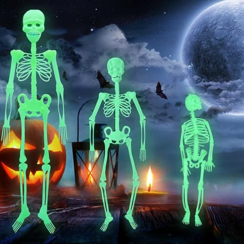 Yi'antai 3 Stück Halloween Deko Leuchtendes Skelett, Deko Fluoreszierend Skelett, Skelett für Halloween Deko, Fluoreszierend Totenkopf Skelett Ornament, Hängen Ornament für Spaßhaus Dekor (B)