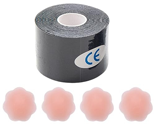 kowaku Ruban de Poitrine adhésif pour Le Corps, de Poitrine imperméable pour Femme de 4,9 m, Autocollants de Poitrine, Autocollants de Mamelon, Noir 3.8cm