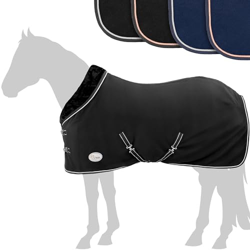 Esposita Esposita Abschwitzdecke Champion Edition Fleecedecke mit Kragen und Zierpaspel, Paradedecke, Showdecke (Schwarz/Silber, 165cm)