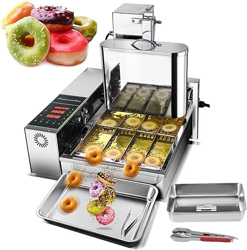 1750pcs/h 4 Rows Commercial Auto Doughnut Making Machine with Intelligent Control Panel,Automatic Donut Maker,2000W Auto Flip Adjustable Thickness Donut Fryer with 5.5L Hopper