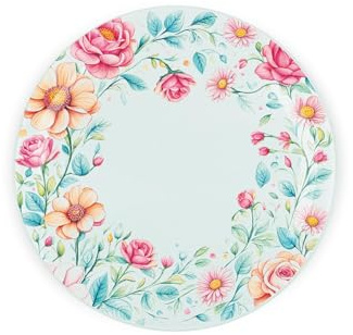 Salvamanteles redondos de cristal floral – Arte de flores pastel regalo de cocina – Tabla de cortar/cortar texturizada protector de encimera con patas antideslizantes 20 cm x 20 cm (8 x 8 pulgadas)