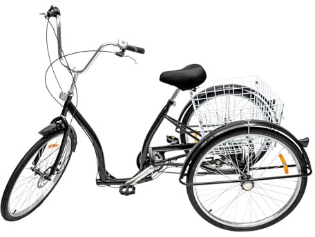 HANGKAI 26 Zoll 3 Räder Dreirad für Erwachsene, 6-Gang Seniorenfahrrad mit Einkaufskorb