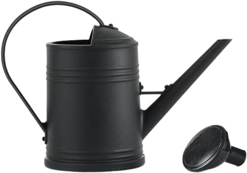 Regadera de 2 litros/maceta de riego de plástico de boquilla larga con cabezal de pulverización desmontable/maceta de riego portátil de gran capacidad para jardín (negro)