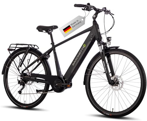 SAXONETTE E Bike Herren 28 Zoll Trekking Elektro Fahrrad mit Mittel Motor 70NM, 36V 11.4Ah 418Wh Akku, 120KM Lange Range, 9 Gäng E-Trekking Bike für Herren und Damen RH48CM
