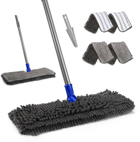 Myiosus Set di spazzole per pavimenti in ciniglia con 4 tamponi bifacciali, 127 cm con testa girevole a 360°, in microfibra, per legno duro, laminato, inviare 1 raschietto