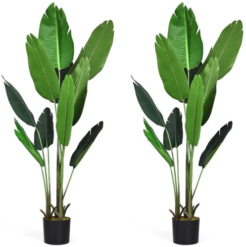 LULUMAIC Bananier Artificiel de 160 cm, Imitation Oiseau du Paradis dans Un Pot en Plastique, Verdure intérieure et extérieure, Plantes décoratives contrefaites pour la Maison et Le Bureau (2)