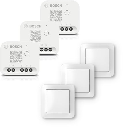 Bosch Smart Home Relais Schalter-Set, 3x Relais, 3x Wandschalter, Weiß, Kupfer, 6 Drähte, für Bosch Smart Home Geräte