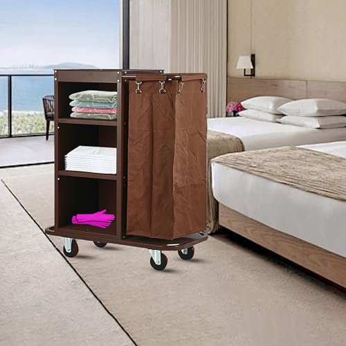 Commercial Janitorial Cart 3 Shelf, Housekeeping Janitor Cleaning cart, Large Capacity Janitorial cart, Wheels with Bag,Brown