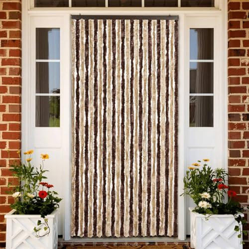 ShGaxin Insektenschutz-Vorhang, Fliegenvorhang, Fliegenschutz Tür, Balkontür Fliegengitter, Fiegengittertür, Beige und Hellbraun 100x220 cm Chenille