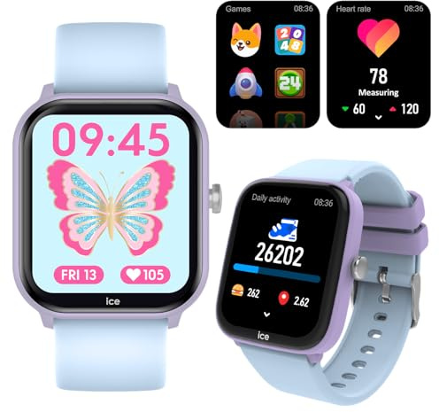 ICE-WATCH - Ice Smart Junior 3.0 Purple Soft Blue 1.75 AMOLED - Montre connectée rectangulaire Violette pour Fille avec Bracelet en Silicone - 024298 (1.75 Pouces)