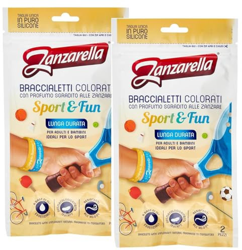 Zanzarella Braccialetti Antizanzare Per Bambini e Adulti In Silicone Atossico A Base Di Oli Essenziali A Lunga Durata (Sport&Fun, 2 Unità)