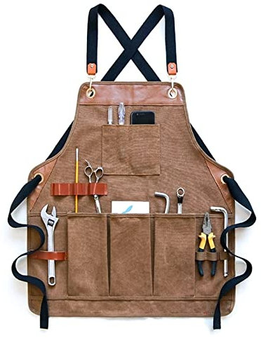 GSHUPIOU Holzschürze, Werkzeugschürze, Werkzeugschürze, Werkzeugschürze, Canvas-Ledertaschen, verstellbar, for Männer, Schürze for Männer und Frauen(Bruin)