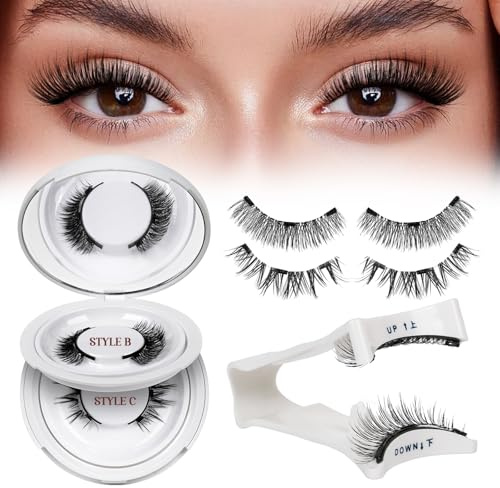 Ciglia Finte Magnetiche Naturali QUEWEL, Ciglia Finte Magnetiche riutilizzabili con applicatore, senza colla magnetica, facile da indossare e rimuovere (Set-A-2)