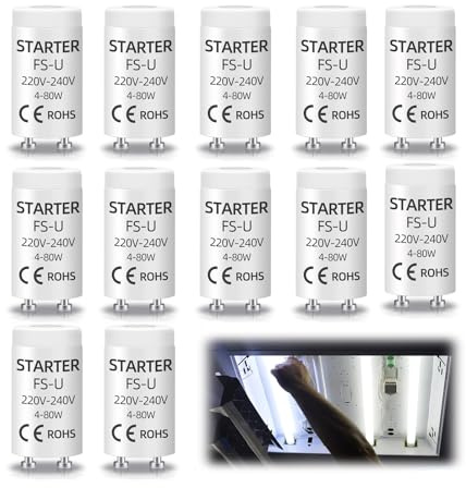 MHMondawn 12 Stück FSU/FS-U 4-80W Leuchtstoffröhren-Starter 220-240V AC mit UV-Startsteuerung, für Neonlampen/Aquarien-UVC, Einzelschaltung & lange