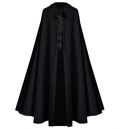 Proumhang Halloween Caplak para Adultos -Disfraz de Capa de Bruja Medieval Renacentista para Hombres y Mujeres,Hobbit Cosplay Corta Capa 130cm Negro