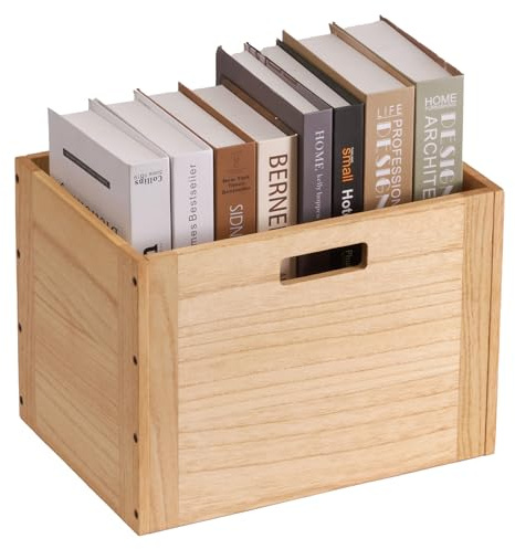 KIRIGEN Stapelbox, Regalbox, Holzkiste ohne Deckel, 26x36x26,2 cm, Natur | Paulownia-Holz, kombinierbar, für Bücher, Kleidung, Spielzeug, Schrank und flexible Aufbewahrung im Wohnbereich