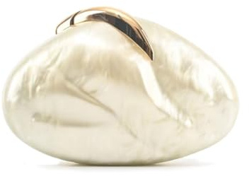 blinkgooblink Clutch perlmuttweiß Damen, elegante Acryl Abend Clutch Geldbörse in Keimlingsform, Abendtasche mit Kette, Perfekt für Hochzeit, Party & Abschlussball