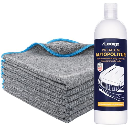 LICARGO Autopflege Set – Autopolitur 500ml, Mikrofasertücher 6 Stk – Komplettset für Tiefenglanz, Schutz & Reinigung