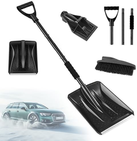 Kit pala da neve 3 in 1, kit pala da neve portatile, set di pale per rimuovere la neve di emergenza, con raschietto per ghiaccio e spazzola per neve, smontato e assemblato per la conservazione, per