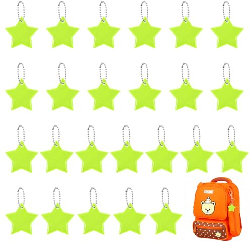 URAQT Sicherheits Reflektor Anhänger, 24 Stück Stern Reflektor Kinder, Wasserdicht Reflektoren Anhänger, Reflektierende Schlüsselanhänger, Kinder Reflektoren für Schultasche Rucksack Radfahren