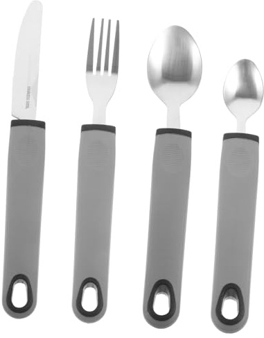 MOTHNUR Cubiertos Antitemblores para Personas Mayores con Mango Ergonómico Antideslizante Cuchillo Tenedor y Cuchara Adaptados para y Temblores Utensilios Duraderos y Fáciles de Limpiar