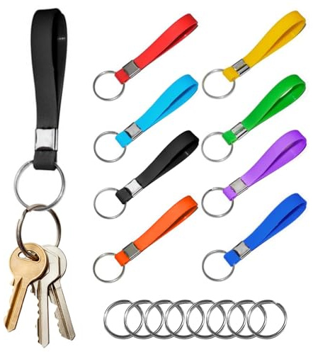 8 Pack Key Rings, Multi Colour Silicone Keyring for Key Fob Identification | Key Ring with 8 pcs Replaceable Split Rings, Elastic Wristlet Keychain Lanyard for Men and Women Carry Keys, ID Tags