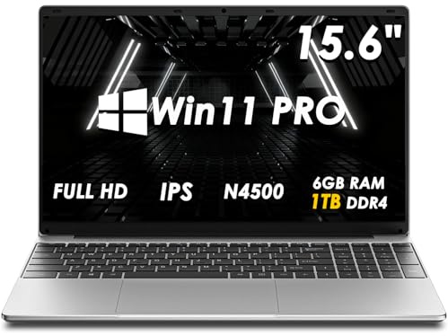 Kayoote Ordinateur Portable Win 11 Pro de 15,6, Celeron N4500 et 6 Go de RAM 1 to SSD, écran IPS FHD, WiFi, BT, Ordinateurs Portables pour étudiants et Entreprises