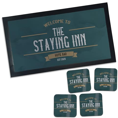 Personalised Bar Accessories For Home Pub - Bar Gift Set Elevate your home pub accessories with our premium Personalised Bar Accessories Gift Set. (Bar Mat & 4 Coasters)