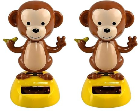 2Pcs Solar Powered Dancing Monkey Figure, Car Dashboard Decoration, Desktop Decor for Auto Swing for Car and Home