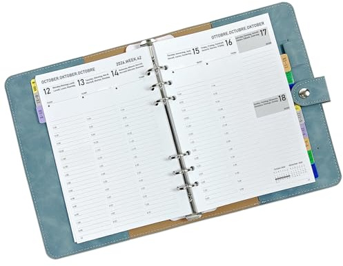 Terminplaner 2026 2027 A5 Ringbuch Nachfüllbar, Vertikallayout(7-20 Uhr), 2 Seiten 1 Woche(August-Juli), Mit Monatsregistern, Stiftschlaufe, PU Softcover, Kalender 26/27 Wochenplaner Planer Organizer