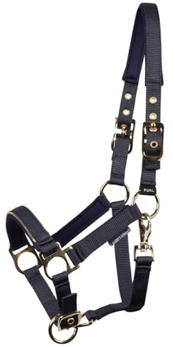 JA Horse JA4005 Fohlenhalfter Pepper, Navy Gold, Mini Fohlen | Fohlen-Kopfstück, Verstellbares Halfter mit Neoprenpolsterung an Genick und Nase