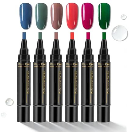 6pcs Nagellackstifte für Nägel, Nail Art Polish Pens, Schnell Trocknende Gel-Nagellackstifte, Lebendige Farben, Einfach anzuwenden, DIY-Nageldesign-Set für Mädchen und Frauen (E)