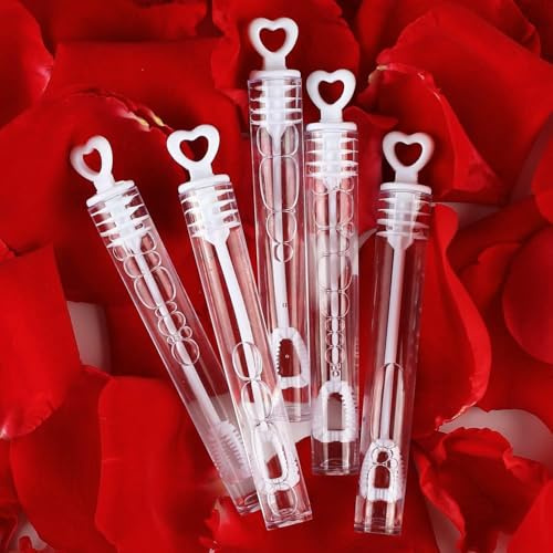 Paquete de 56 mini varitas de burbujas de corazón blanco para bodas, aniversarios, regalo perfecto para fiestas, juguete de burbujas para el día de San Valentín, reuniones familiares, regalo especial