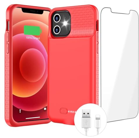 tailasi Akkuhülle für iPhone 12/12 Pro, 7000 mAh, Ladehüllen, ultradünn, wiederaufladbar, erweiterter Akku, Reise-Power für iPhone 12/12 Pro, 15,5 cm, Rot