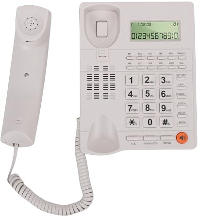 Cuifati Téléphone Fixe Filaire Téléphone Fixe Analogique avec Identification de L'appelant Volume de Sonnerie Réglable Aucune Alimentation Nécessaire pour Une Utilisation d'urgence au (White)