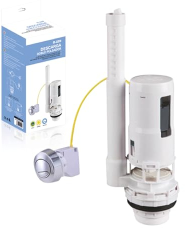 HOMSSY Mecanismo Cisterna WC Doble Pulsador con Cable D-220 – Válvula Descarga Universal Eco, Regulación Parcial y Total, Altura Ajustable, Compatible Pulsador Superior o Lateral