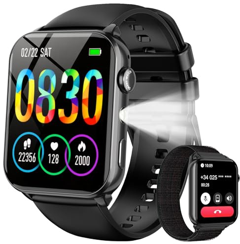 Baolubao Smart Watch for Men Women,1.91 HD Fitness Watch with Step Counter,LED Flashlight, Bluetooth Notifications Make Calls, Waterproof Fitness Tracker for Heart Rate/Sleep Monitor/2 Straps