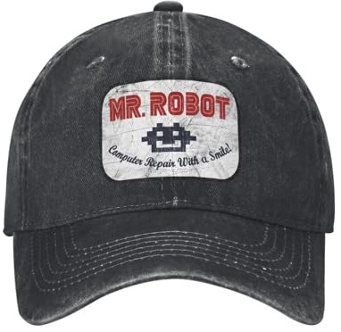 WASFFVPSO Mr. Robot Computer Repair Cappello da Baseball in Jeans Consumato Lavato Copricapo Classico TV Cappello Regolabile da Esterno