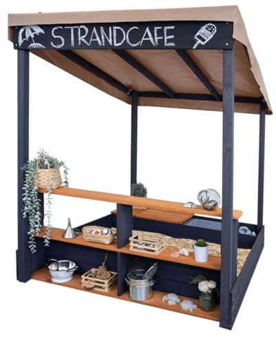 Meppi Sabbiera in legno con bancone e tetto - sandbox con vassoi e panchina - sandbox per bambini