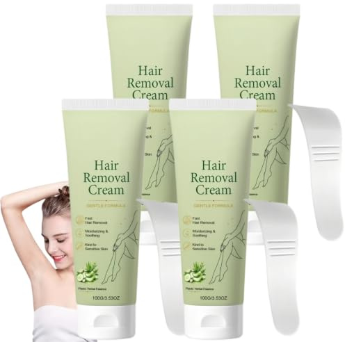 Snabb och smärtfri hårborttagningskräm för bikiniområde, ben, armar och armhålor. Mjuk hårborttagningskräm för kvinnor och män med aloe vera och kamomill. Effektiv, smärtfri och (4 st)