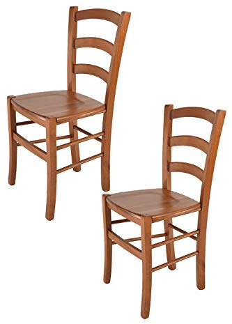 t m c s Tommychairs - 2er Set Stühle Venice für Küche und Esszimmer, robuste Struktur aus lackiertem Buchenholz im Farbton Kirschholz und Sitzfläche aus Holz